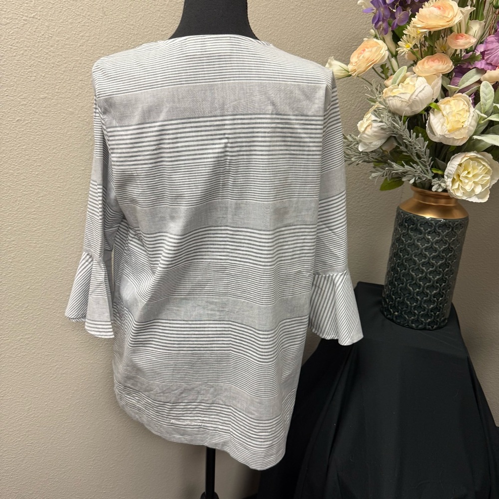 Westbound 100% Cotton Striped Split Neck Tunic Top Gray White Large - Picture 4 of 9